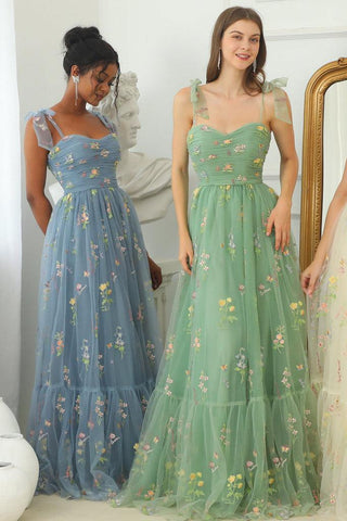A-line Sweetheart Embroidery Green Long Prom Dress PSK330
