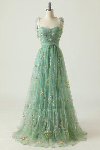 A-line Sweetheart Embroidery Green Long Prom Dress PSK330