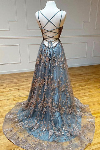 A-line Tulle Straps Sequins Lace Prom Dress Evening Dress PSK298