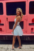 A-line V Neck Sequin Pink Homecoming Dresses Short Party Dresses  PD489