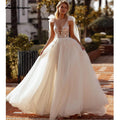 Lakshmigown Split Wedding Dress Lace Flowers Sexy Deep V-neck Appliques Plus Size Tulle Bridal Gowns Customized Vestido De Noiva