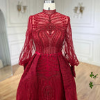 Serene Hill Customized Wine Red Long Sleeves Overskirt Evening Dresses 2024 Muslim Party Gowns For Women Plus Size DLA71248
