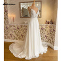 Lakshmigown Chiffon A Line Beach Wedding Dress Lace Illusion Spaghetti Straps Wedding Gown Open Back Bridal Gown Customized