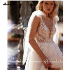 Lakshmigown Split Wedding Dress Lace Flowers Sexy Deep V-neck Appliques Plus Size Tulle Bridal Gowns Customized Vestido De Noiva