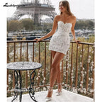 Lakshmigown Sexy Glitter Lace A-Line Short Wedding Dresses Customized Shiny Mini Bridal Gowns Event Formal Party Dress