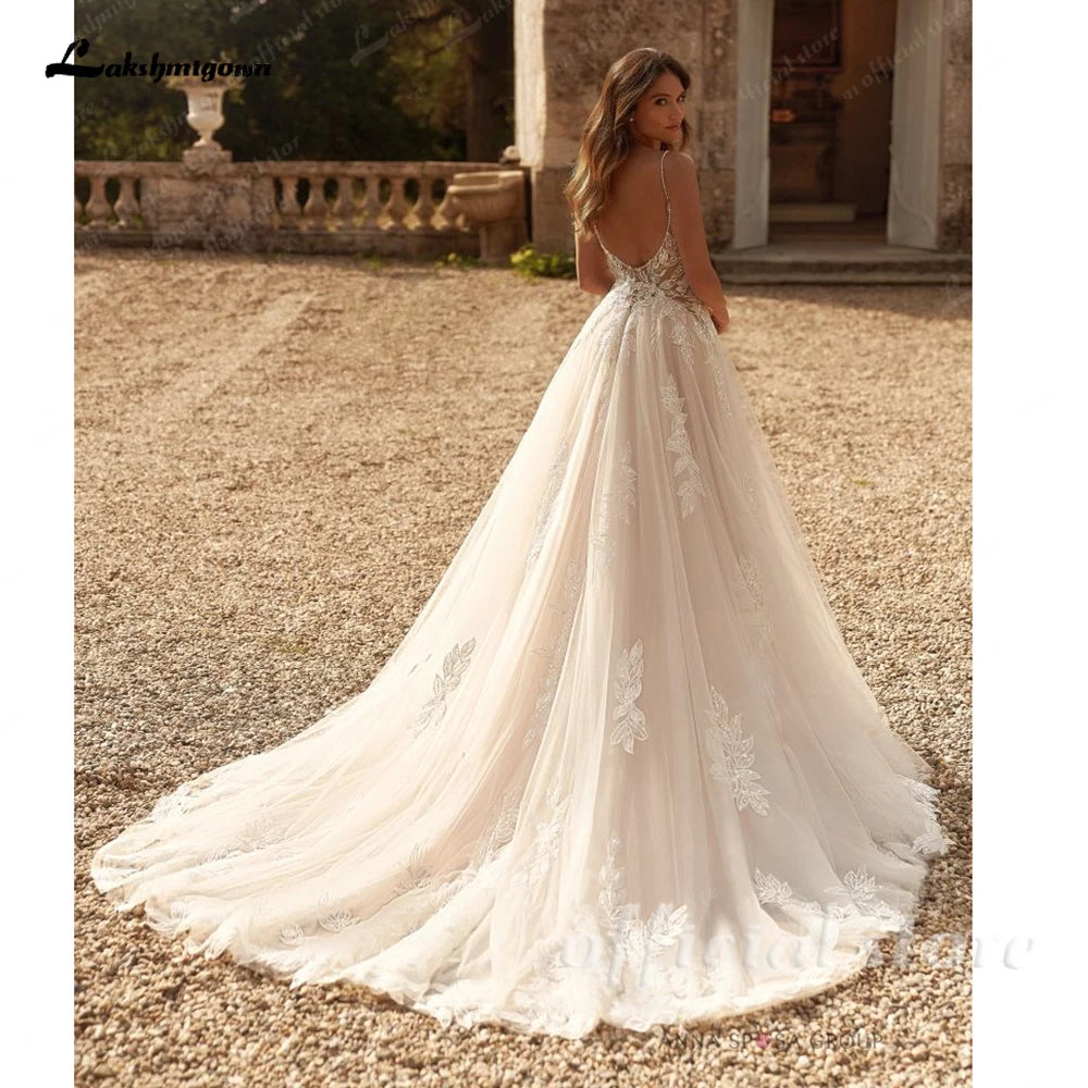 Lakshmigown A-line Flowers Appliques Wedding Dress 2027 Garden Spaghetti Strap Bridal Gowns Sweetheart Wedding Gown Customized