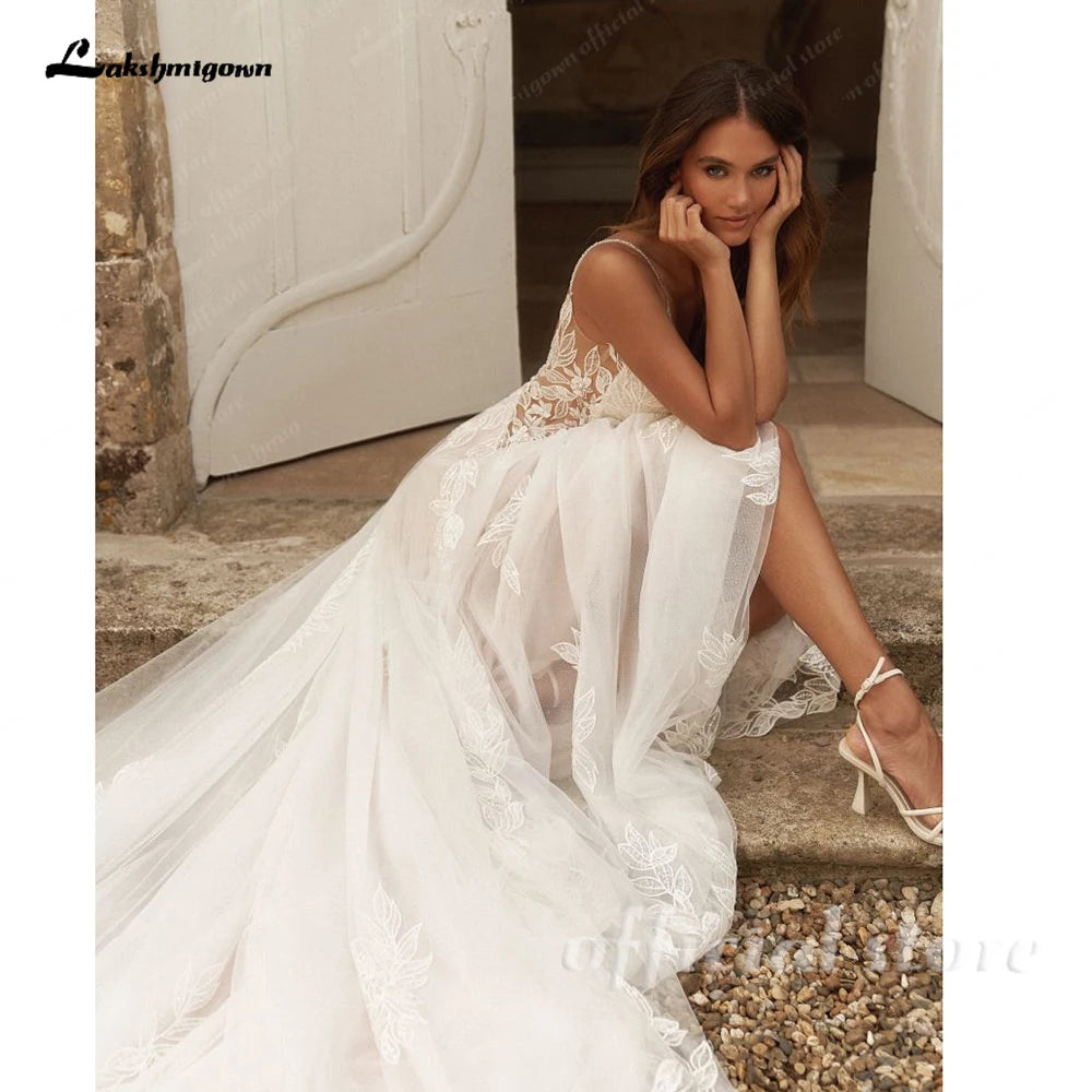 Lakshmigown A-line Flowers Appliques Wedding Dress 2027 Garden Spaghetti Strap Bridal Gowns Sweetheart Wedding Gown Customized