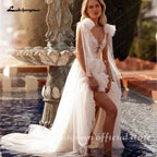 Lakshmigown Split Wedding Dress Lace Flowers Sexy Deep V-neck Appliques Plus Size Tulle Bridal Gowns Customized Vestido De Noiva