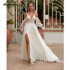 Lakshmigown Spaghetti Strap Chiffon Wedding Dresses for Bride A Line Boho Beach Bridal Dresses with Puff Sleeves Customized