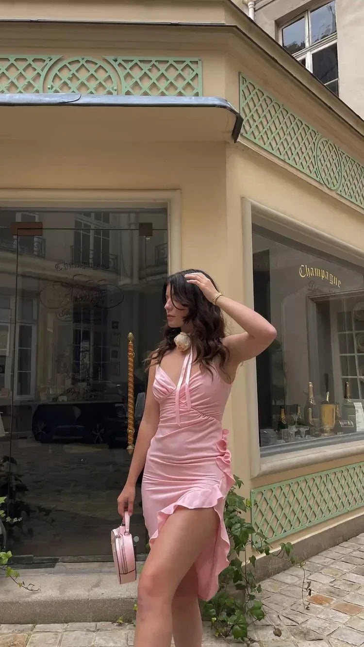 Sexy Rosa Seiten-Rüschen Homecoming-Kleid Rosa Partykleid Y2540
