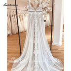 Lakshmigown Plunging V Bohemian Wedding Dress Customized Vestido Noiva Summer A Line Boho Wedding Gown V Neck Lace Open Back