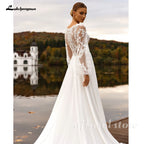 Lakshmigown Puffy Long Sleeves Wedding Dresses 2026 Chiffon Beach Boho A-Line V-Neck Wedding Gown With Appliques LaceCustomized