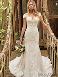 Robe de mariée sirène longue et sexy en dentelle élégante avec décolleté en V et traîne. DB10097
