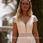 Lakshmigown Chiffon A-Line Wedding Gown Short Sleeve Deep V-Neck Lace Draped Women's Backless Vestido De Noiva Customized