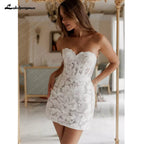 Lakshmigown Sexy Glitter Lace A-Line Short Wedding Dresses Customized Shiny Mini Bridal Gowns Event Formal Party Dress