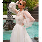 Lakshmigown High Neck Wedding Gown with Removable Sleeves Tulle Slit Wedding Dress Bridal Dress for Wedding Events Customized
