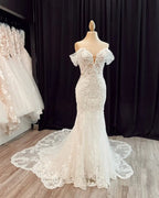 Lakshmigown Lace Mermaid Wedding Dress 2025 Sweetheart Off The Shoulder Appliques Bridal Gown Floor Length Customized