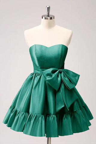 A-Linie, Fuchsia, trägerlos, Rüschen, süßes Homecoming-Kleid mit Schleife, PD558