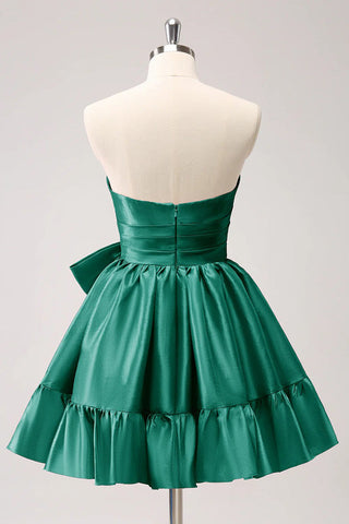 A-Linie, Fuchsia, trägerlos, Rüschen, süßes Homecoming-Kleid mit Schleife, PD558
