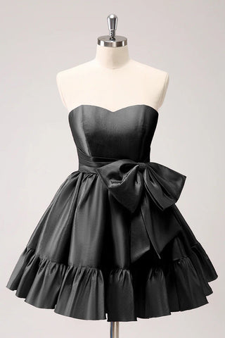A-Linie, Fuchsia, trägerlos, Rüschen, süßes Homecoming-Kleid mit Schleife, PD558