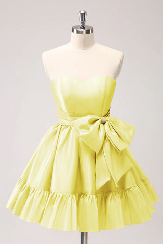 A-Linie, Fuchsia, trägerlos, Rüschen, süßes Homecoming-Kleid mit Schleife, PD558