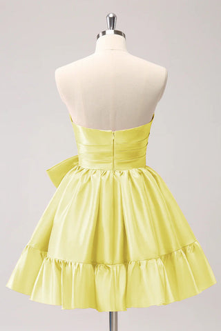A-Linie, Fuchsia, trägerlos, Rüschen, süßes Homecoming-Kleid mit Schleife, PD558