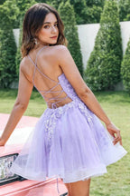 Un Abito da Ballo Lilla Carino con Paillettes e Appliques a Linea PD570