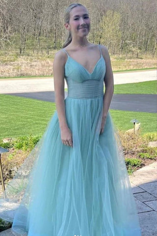 A-Linie Spaghettiträger Hot Pink Langes Tüll Ballkleid PSK458