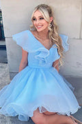 Un Abito da Ballo con Scollo a V e Balze in Organza a Linea A SYH105