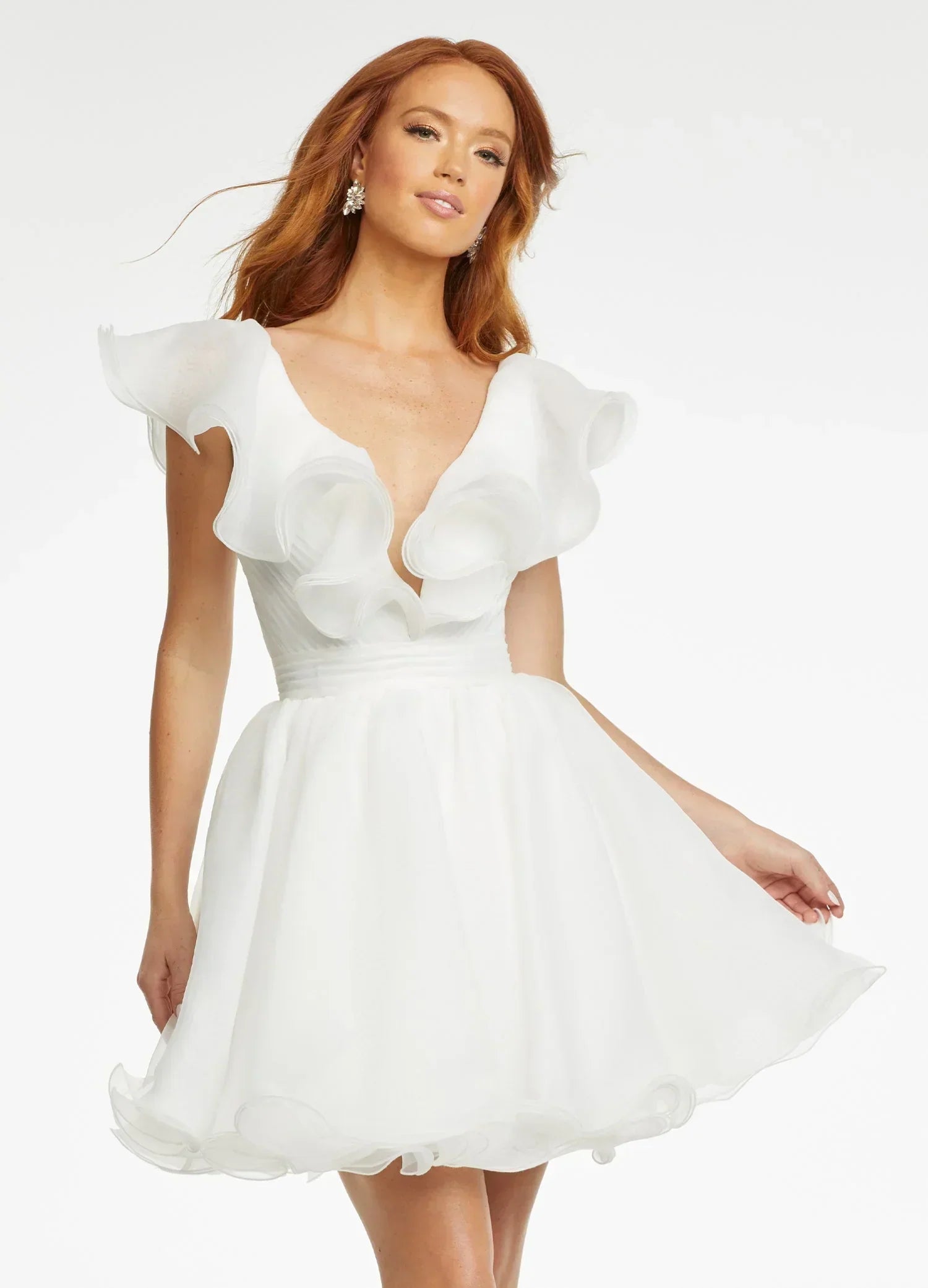 Vestido de Fiesta con Cuello en V, Línea A, Volantes de Organza SYH105
