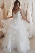 Vestidos de novia largos de organza marfil con espalda descubierta, transparentes y con aplicaciones de encaje, MW179