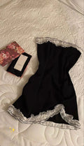 Falda Tubo para Fiesta Negra con Volante Irregular Blanco Vestido de Vendaje Negro para Baile de Graduación Y2617