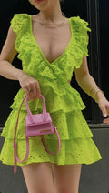 Grünes A-Linien Homecoming-Kleid mit V-Ausschnitt, sommerliches Casualkleid Y2629