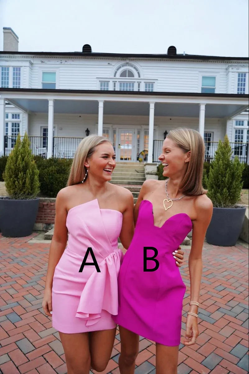 Niedliches trägerloses Homecoming-Kleid Pink Homecoming-Kleid Y2498
