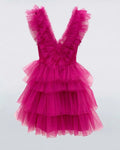 Vestido de Fiesta Corto de Tul para el Baile de Bienvenida con Escote en V y Niveles en Línea A Modelo Y2210