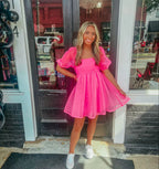 Heißrosa A-Linie Puffkleid Kurzes Homecoming-Kleid Y2098