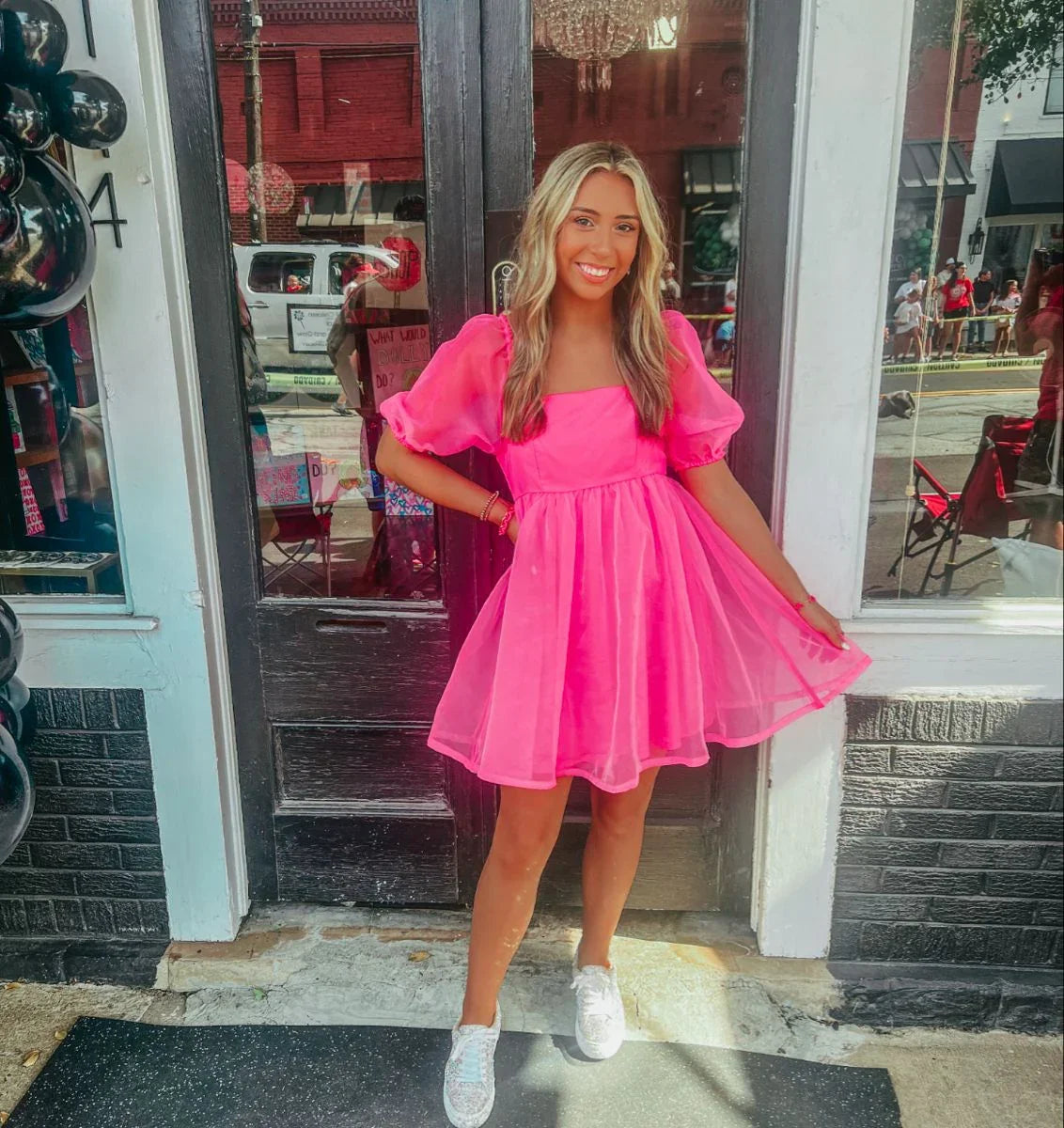 Heißrosa A-Linie Puffkleid Kurzes Homecoming-Kleid Y2098