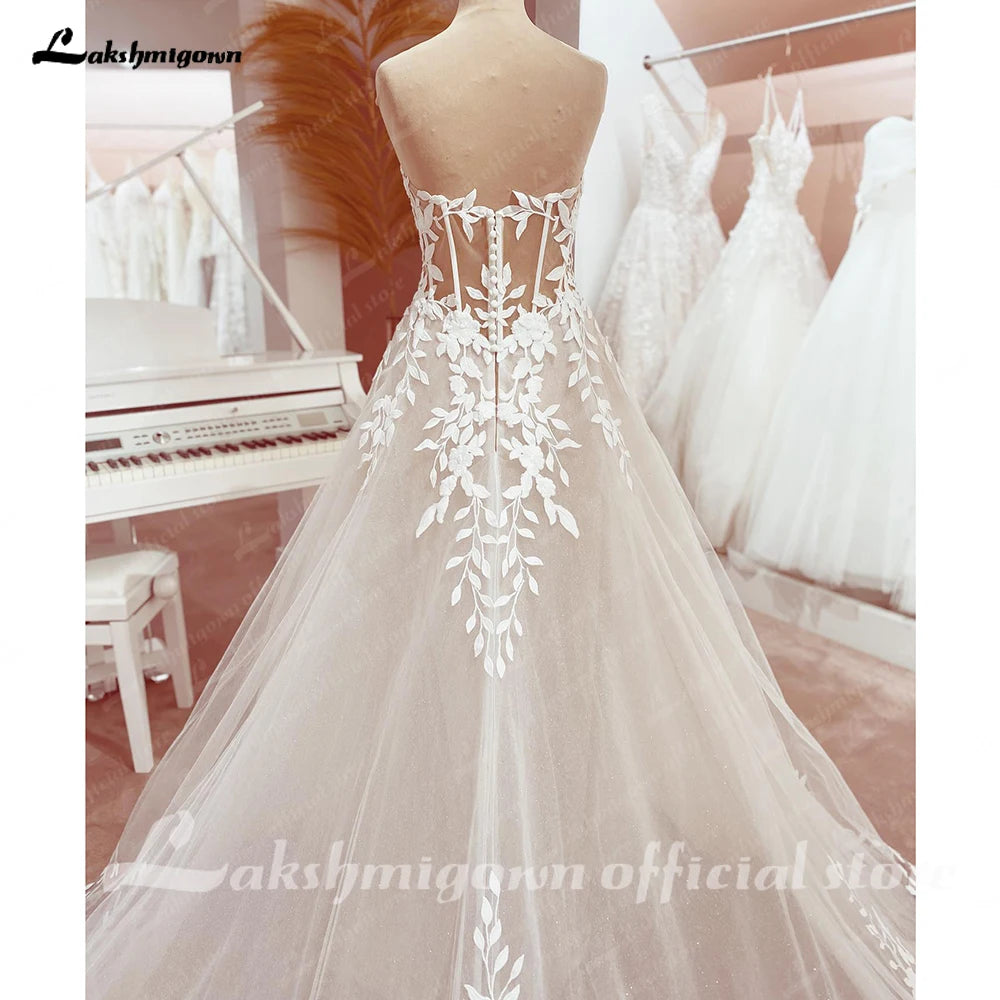 Lakshmigown Lace Appliques Sweetheart Glitter A Line Boho Wedding Dress Robe Femm Civil Beach Wedding Bridal Gowns Customized