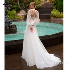 Lakshmigown High Neck Wedding Gown with Removable Sleeves Tulle Slit Wedding Dress Bridal Dress for Wedding Events Customized