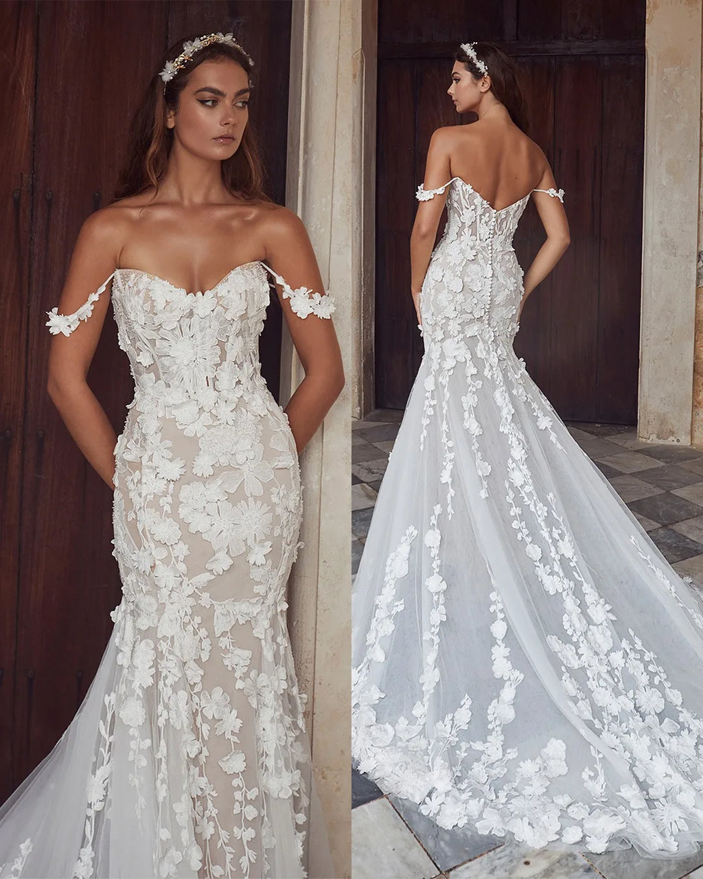 Lakshmigown Mermaid Vintage Wedding Dresses 2024 Sweetheart Off The Shoulder Vestido De Novia Appliques 3D Flowers Robe De Marie
