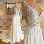 Lakshmigown Chiffon A Line Beach Wedding Dress Lace Illusion Spaghetti Straps Wedding Gown Open Back Bridal Gown Customized