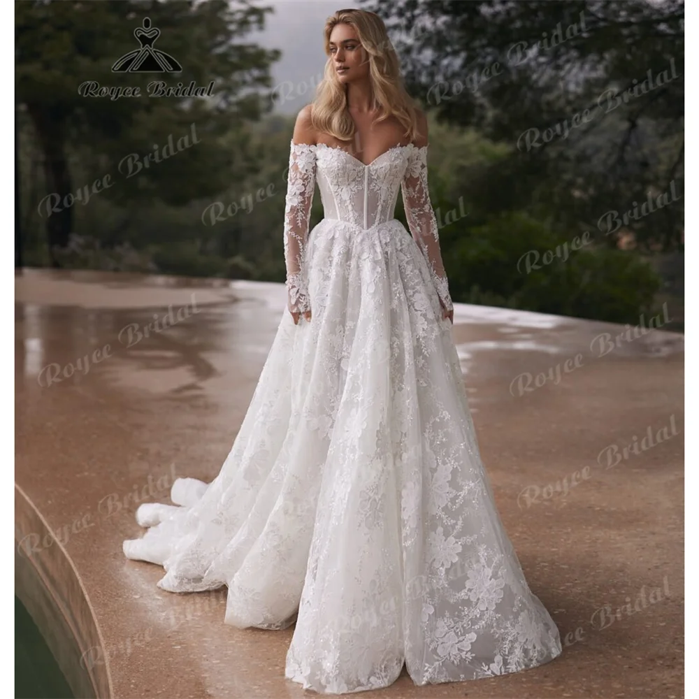 RoyceBridal Sweetheart A Line Wedding Dress 2025 Tulle Court Train Bridal Gown Customized suknia ślubnaفساتين حفلات