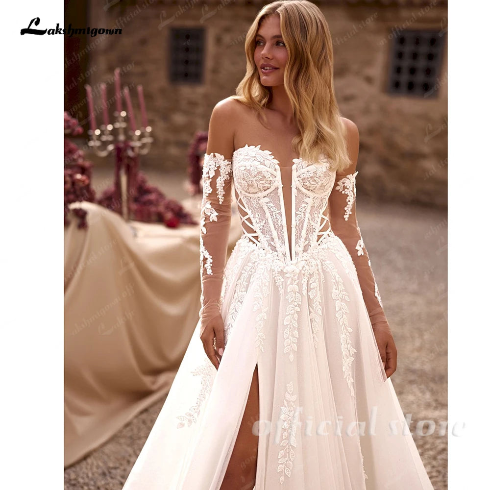 Lakshmigown Off the Shoulder Lace Appliques A-line Sweetheart Wedding Dresses 2026 Side Slit Long Robes De Soriee Customized