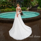 Lakshmigown High Neck Wedding Gown with Removable Sleeves Tulle Slit Wedding Dress Bridal Dress for Wedding Events Customized