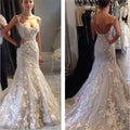 Vestidos de baile elegantes com alças finas e aplicações de renda, estilo sereia, sexy, sem costas, vestidos de noiva, WD0129