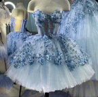 Blue Tulle Short Homecoming Dress With 3D Flowers Y38 by simplepromdress