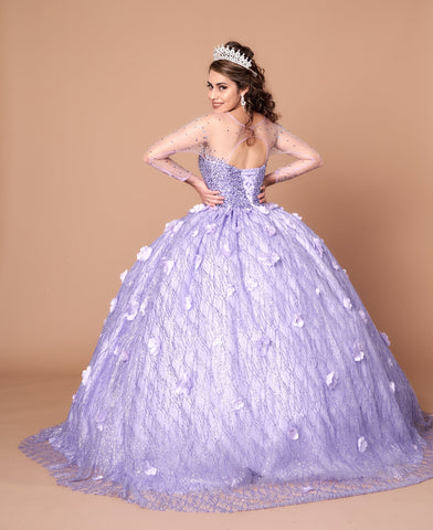 Ballkleid mit 3D-Blumenmuster und langen Ärmeln von Calla SCL30002