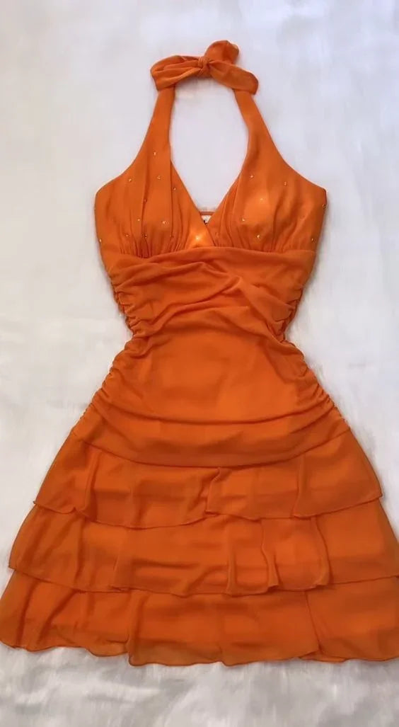 Vestido Mini de Fiesta Naranja Vestido para el Baile de Bienvenida Y4185