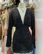 Vestido de Tiras Brilhantes Decote em V Profundo para Baile de Finalistas Y2580