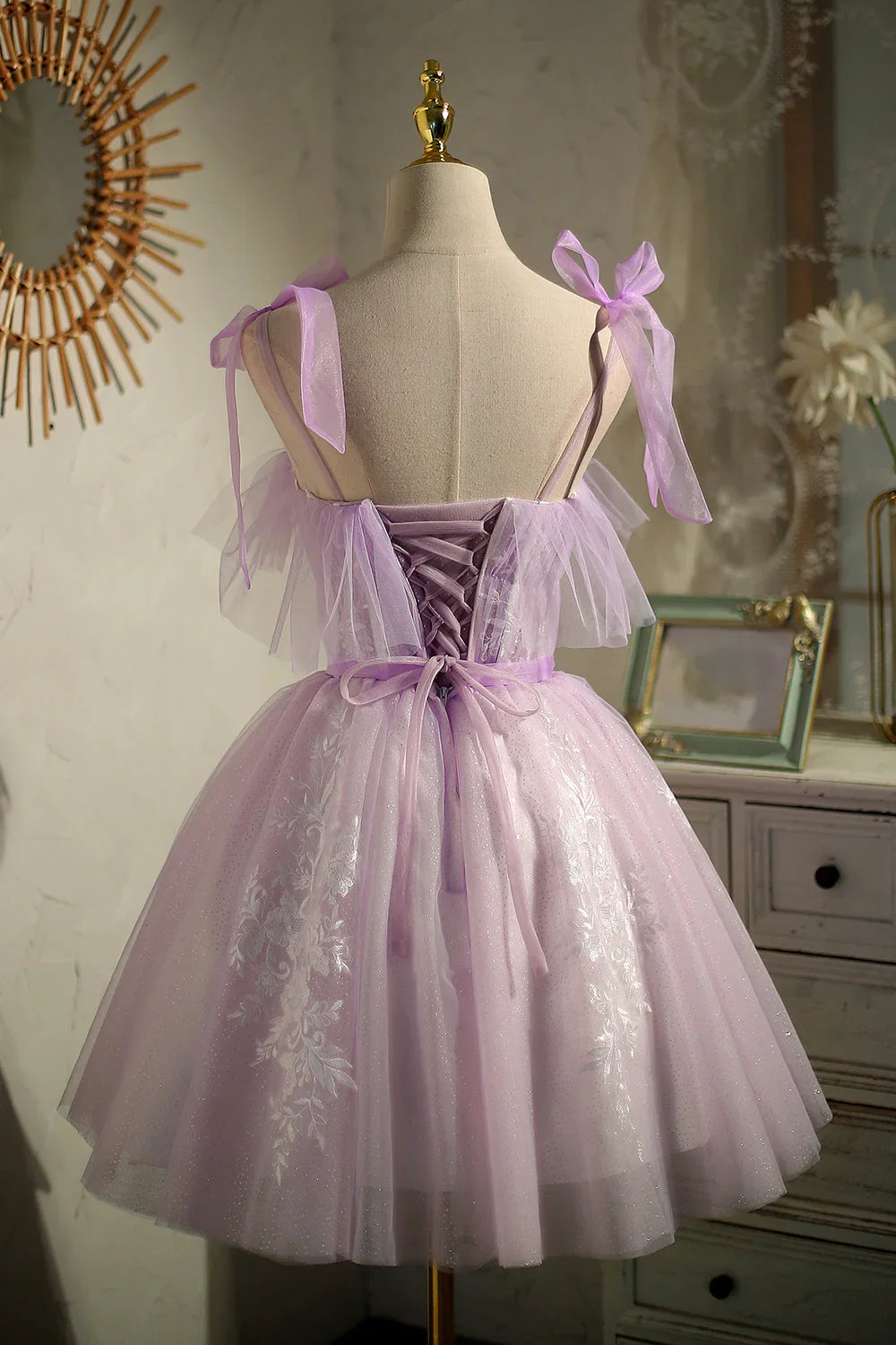 Vestidos de Baile de Finalistas Roxos Sem Mangas Curtos Tipo Princesa com Cordão